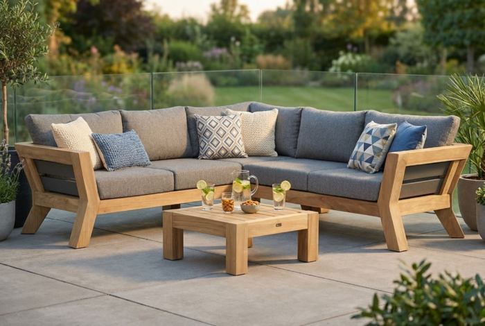 Santika Furniture Cantik hoek loungeset 4-delig – Old teak greywash
