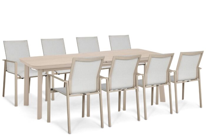 Lifestyle Garden Furniture Timo/Primo 220/280×100 cm dining tuinset 9-delig – Zand/Beige