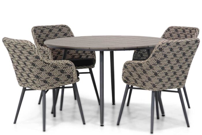 Lifestyle Garden Furniture Crossway/Matale 125 cm rond dining tuinset 5-delig – Taupe-naturel-bruin