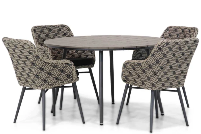Lifestyle Garden Furniture Crossway/Matale 125 cm rond dining tuinset 5-delig - Taupe-naturel-bruin