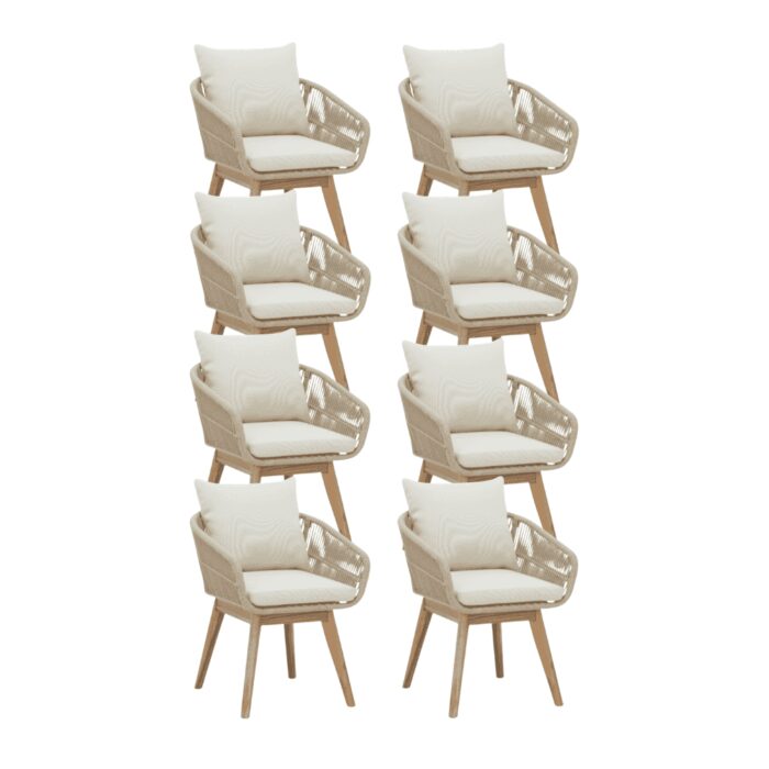 BUITEN living Bella dining tuinstoel set van 8 | touw + hardhout | zand – Naturel