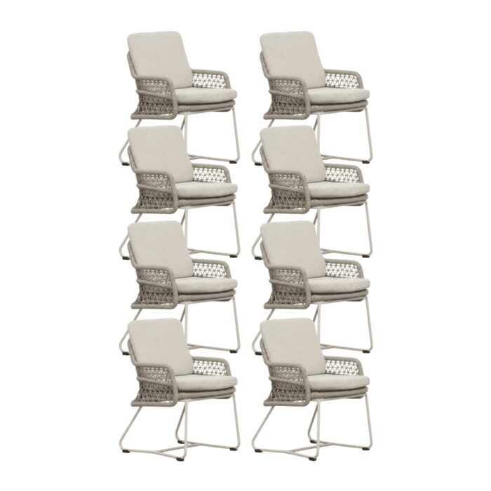 BUITEN living Gianna dining tuinstoel set van 8 | touw + aluminium | Almond Beige – Naturel