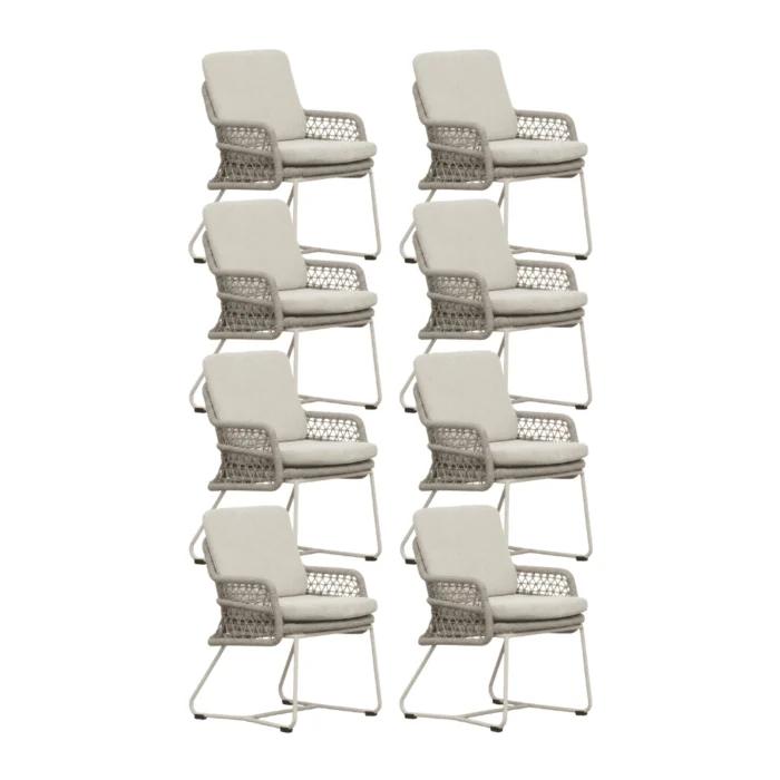 BUITEN living Gianna dining tuinstoel set van 8 | touw + aluminium | Almond Beige - Naturel