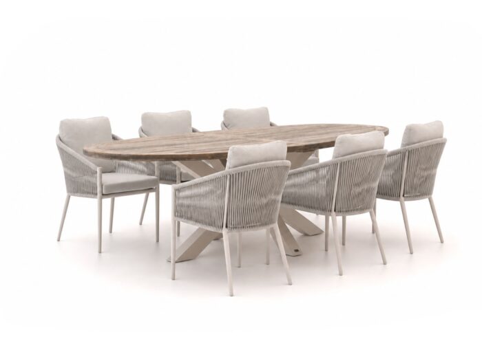 Bellagio tuinmeubelen + 15% kassakorting | Bellagio Mineo/ROUGH-Y Ellips 240cm dining tuinset 7-delig – Bruin