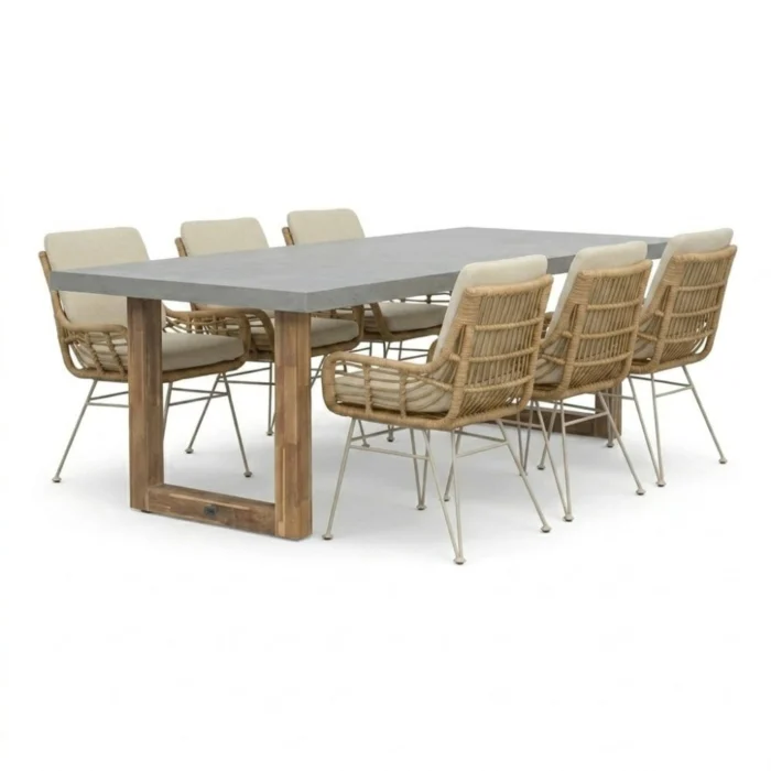 BUITEN living Lausanne/Carlos beige dining tuinset | 6 personen | polystone + wicker | 250cm