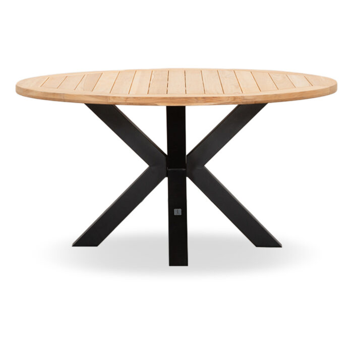 LUX outdoor living Cleve dining tuintafel 6 personen | teakhout + aluminium | Natural Teak/antraciet | Ø140cm rond – Light Teak