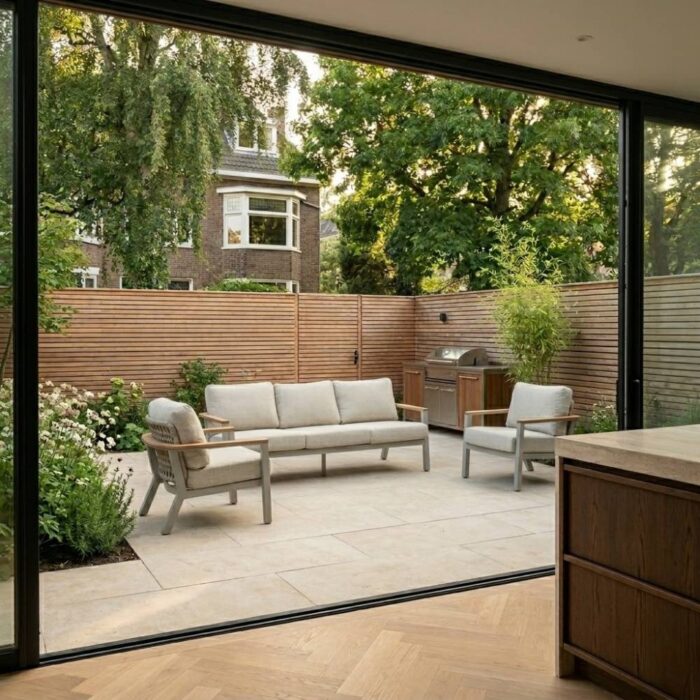 LUX outdoor living Montana stoel-bank loungeset 5 personen | aluminium + teak | beige | 3-delig