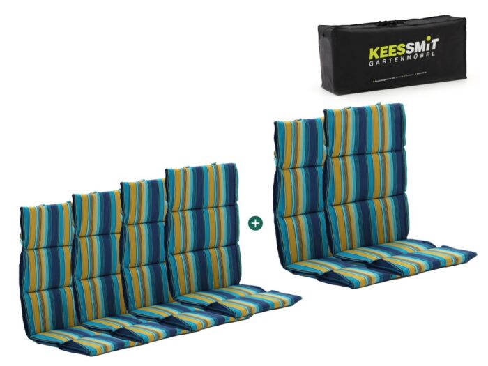 Kees Smit Collectie Madison Fiber hoog tuinkussen set van 6 Laagste prijsgarantie! – Blauw/Geel/Groen