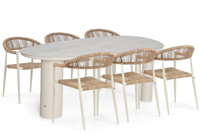 De Laan Projects Laan Granada/Guave 240×120 cm dining tuinset 7-delig – Taupe-naturel-bruin