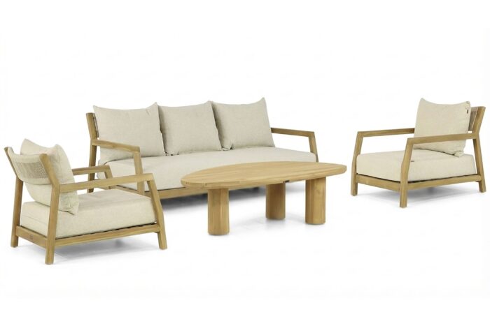 Santika Furniture Suka/Riah 135 cm stoel-bank loungeset 4-delig – Old teak greywash
