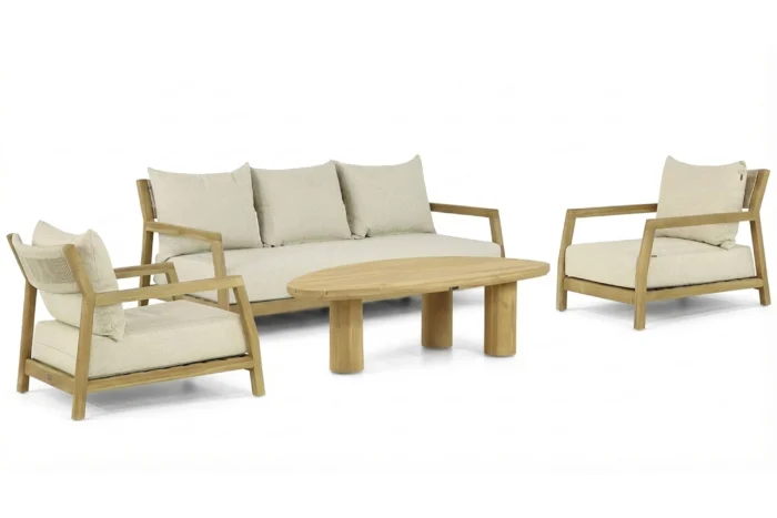 Santika Furniture Suka/Riah 135 cm stoel-bank loungeset 4-delig - Old teak greywash