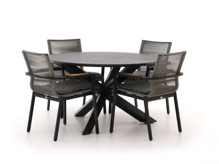Bellagio tuinmeubelen Marudo/Lodola ø 130cm dining tuinset 5-delig stapelbaar - Zwart