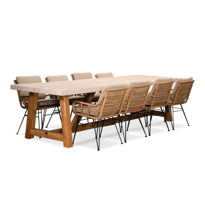 BUITEN living Velora/Carlos taupe dining tuinset | 8 personen | travertin + wicker | 300cm