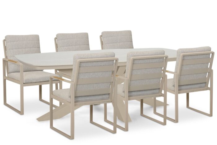 Lifestyle Garden Furniture Alessio/Belluno 220×100 cm dining tuinset 7-delig – Taupe-naturel-bruin