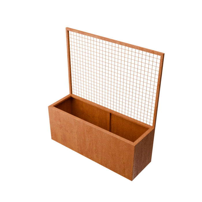 Geroba Verta Rechthoekige plantenbak cortenstaal met klimnet L150 x B50 x H163 cm – bruin