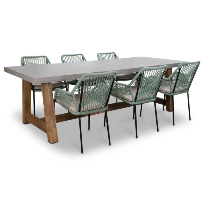 BUITEN living Veltis/Seville mint dining tuinset | 6 personen | betonlook | 250cm – Lichtgrijs, Betonlook, Zwart, Mint