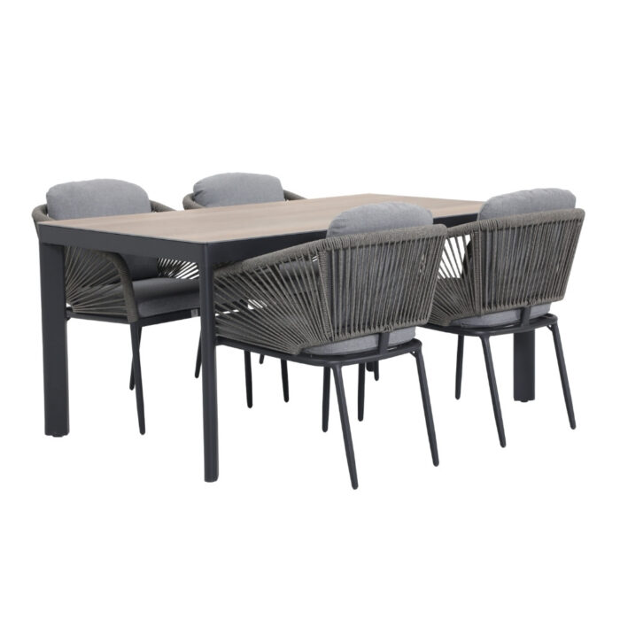 LUX outdoor living Royan/Savanna dining tuinset | 4 personen | aluminium + touw | 160cm – Antraciet