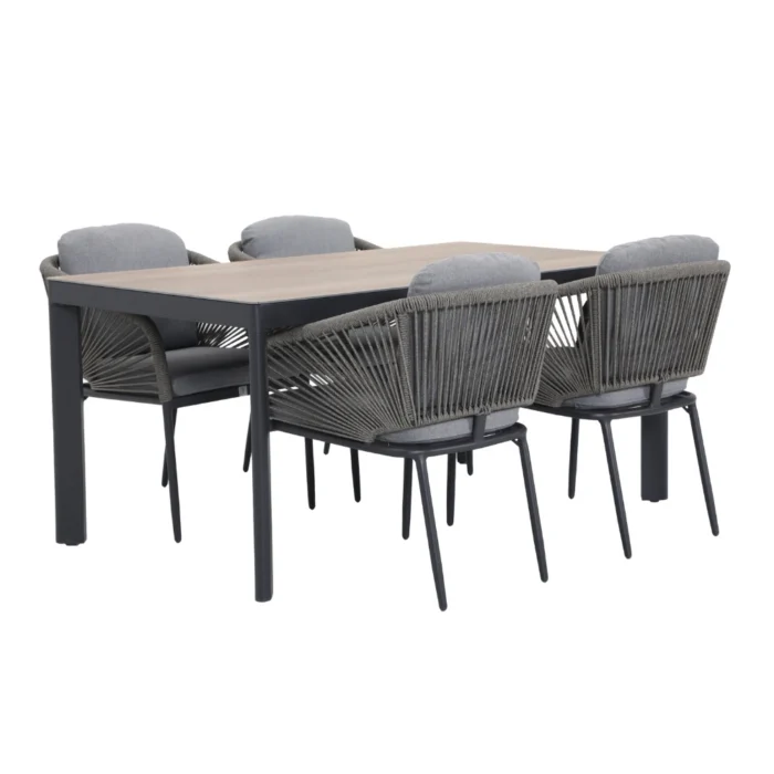 LUX outdoor living Royan/Savanna dining tuinset | 4 personen | aluminium + touw | 160cm - Antraciet