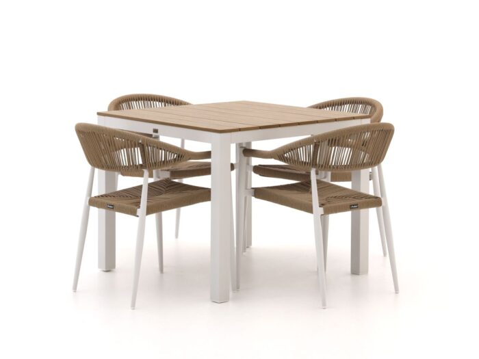 Manifesto Furniture Belpasso/Fidenza 90cm dining tuinset 5-delig stapelbaar – Bruin