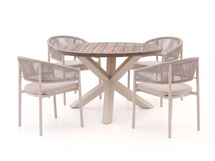 Bellagio tuinmeubelen Bellagio Panaro/ROUGH-Y ø120cm dining tuinset 5-delig stapelbaar Laagste prijsgarantie! – Bruin