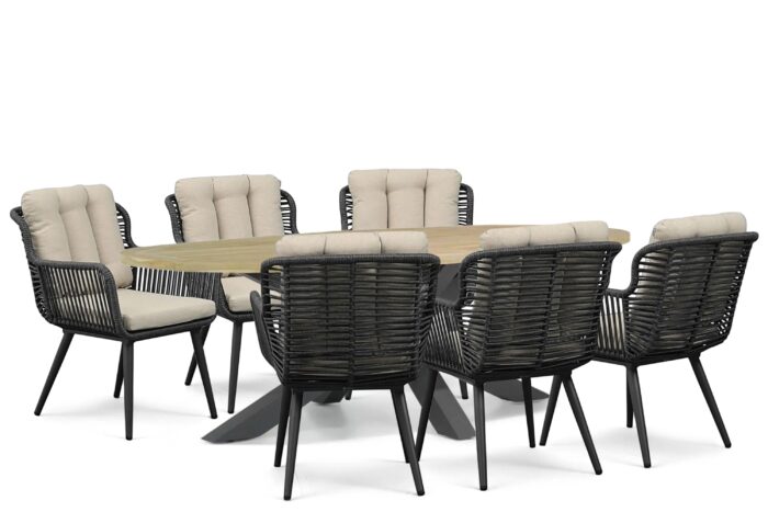 Coco Custa/Brookline 240×120 cm dining tuinset 7-delig – Grijs-antraciet