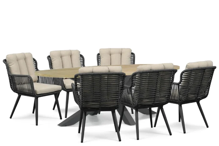 Coco Custa/Brookline 240x120 cm dining tuinset 7-delig - Grijs-antraciet