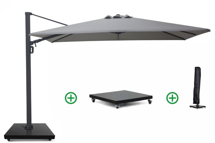 Camello Luna zweefparasol 2.6×3.5m Contrete (incl. voet en hoes) – Grijs-antraciet