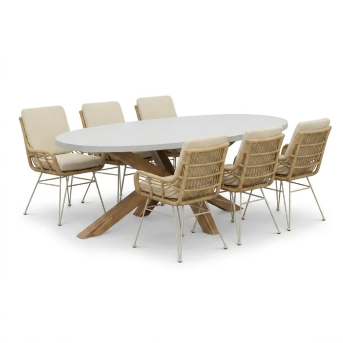 BUITEN living Livorno/Carlos beige dining tuinset | 6 personen | polystone + wicker | 240cm