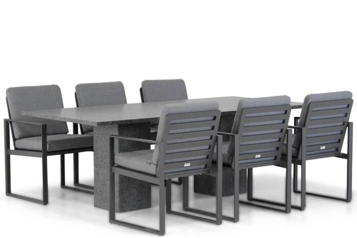 Santika Furniture Zaga/Graniet 220 cm dining tuinset 7-delig – Grijs-antraciet