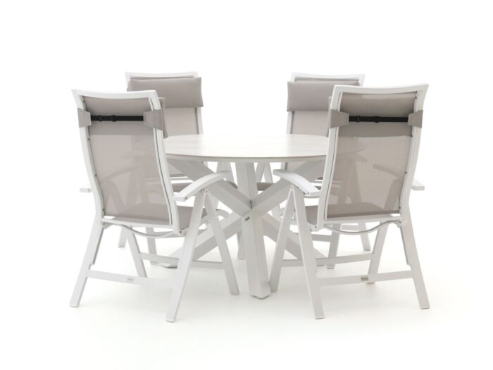 Bellagio tuinmeubelen Lugo/Lodola ø 130cm dining tuinset 5-delig verstelbaar – Wit