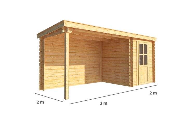 Warentuin collection Blokhut, tuinhuisje met overkapping Els-Sara 500 cm bij 200 cm diep lessenaarsdak 0 – bruin