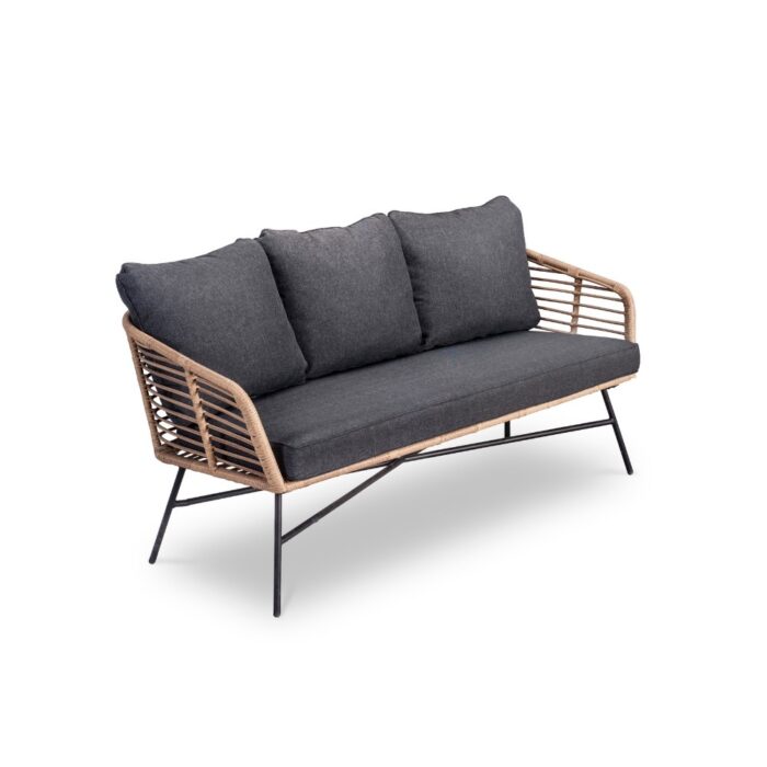 BUITEN living Flow 3-zits tuinbank | wicker + aluminium | Bamboo antraciet | 162cm