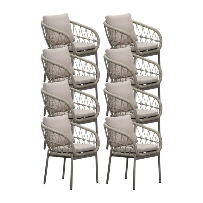 LUX outdoor living Dakota dining tuinstoel set van 8 | touw + aluminium | beige