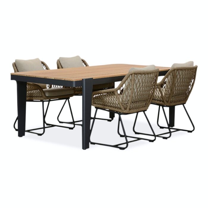 LUX outdoor living Vigo/Portofino Sahara Dust dining tuinset | 4 personen | teakhout + touw | 200cm – Zand