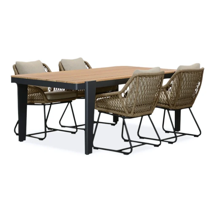 LUX outdoor living Vigo/Portofino Sahara Dust dining tuinset | 4 personen | teakhout + touw | 200cm - Zand