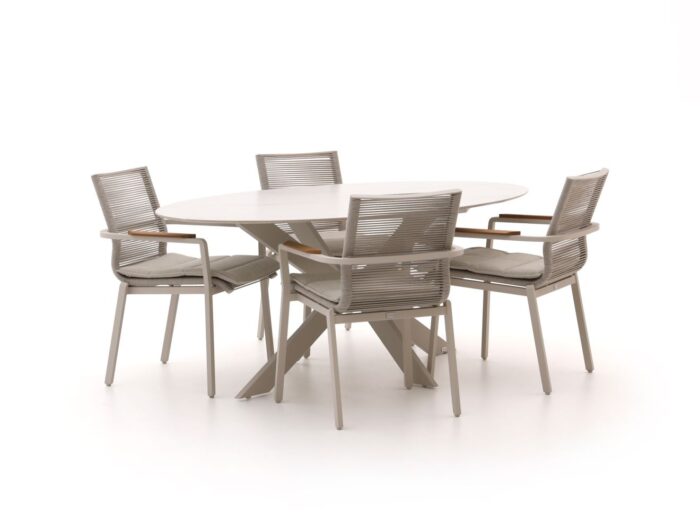 Bellagio tuinmeubelen Bellagio Marudo/Furato ellips 200cm dining tuinset 5-delig stapelbaar Laagste prijsgarantie! – Wit