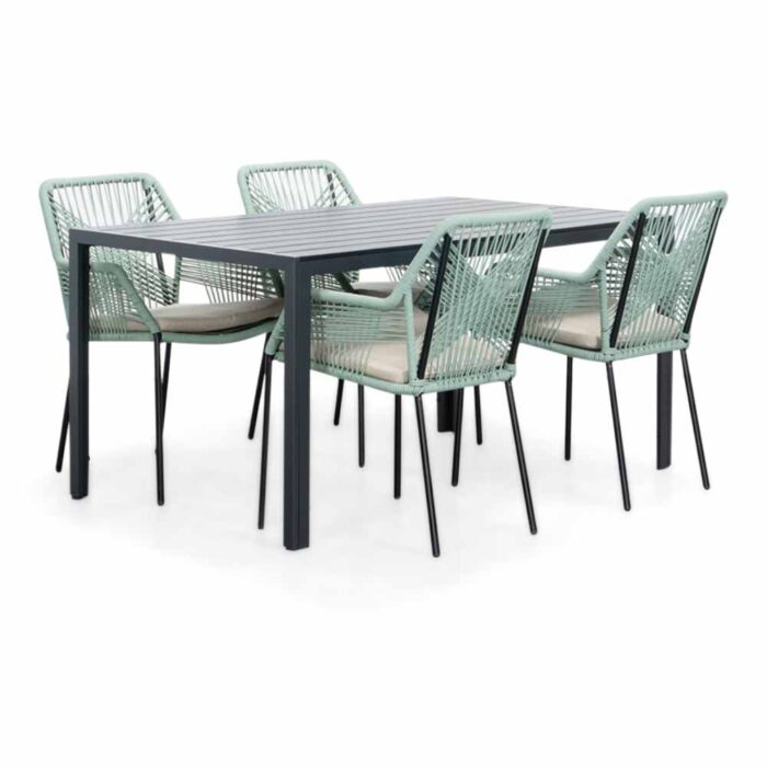 LUX outdoor living Manchester/Seville mint dining tuinset | 4 personen | aluminium + touw | 150cm – Zwart, Mint
