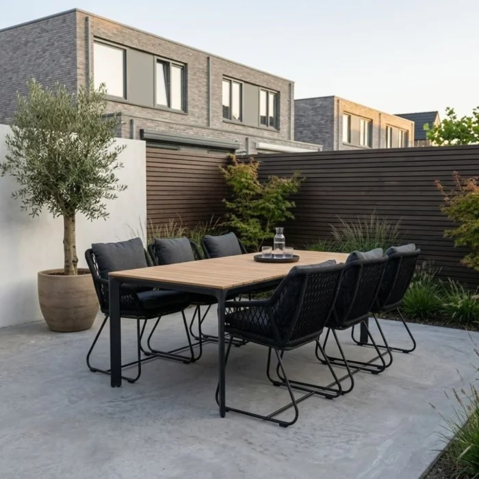 Lesli Living Arezzo/Portofino zwart dining tuinset | 6 personen | polwood + touw | 200cm - Light Teak, Zwart
