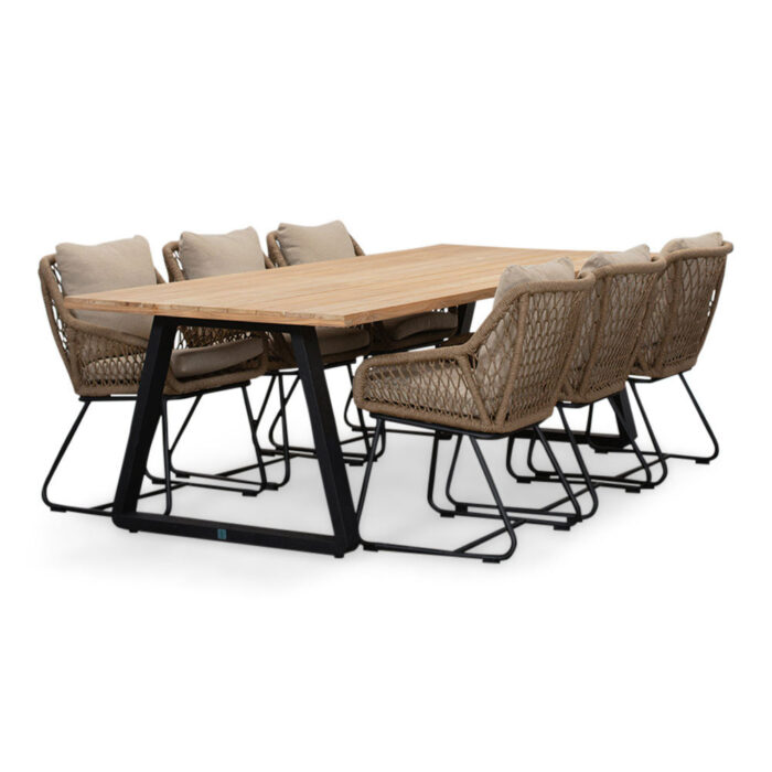 LUX outdoor living Elena/Portofino Sahara Dust dining tuinset | 6 personen | teakhout + touw | 240cm – Zand