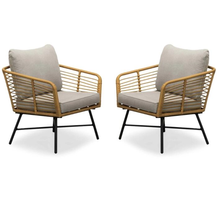 BUITEN living Flow loungestoel tuin set van 2 | wicker + aluminium | Bamboo taupe