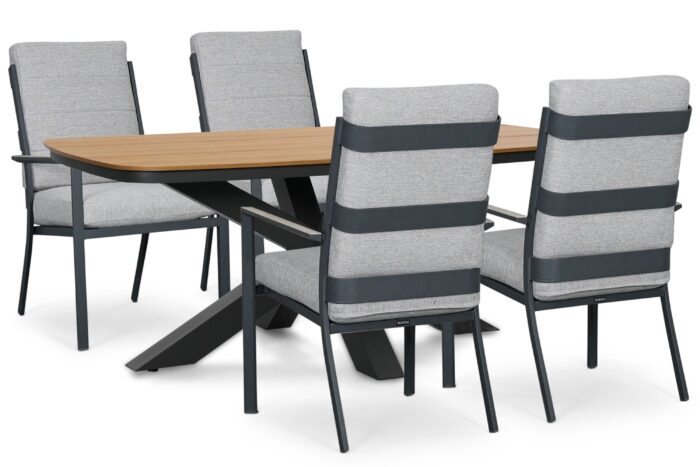 Lifestyle Garden Furniture Lecce/Camila 180×100 cm dining tuinset 5-delig – Grijs-antraciet
