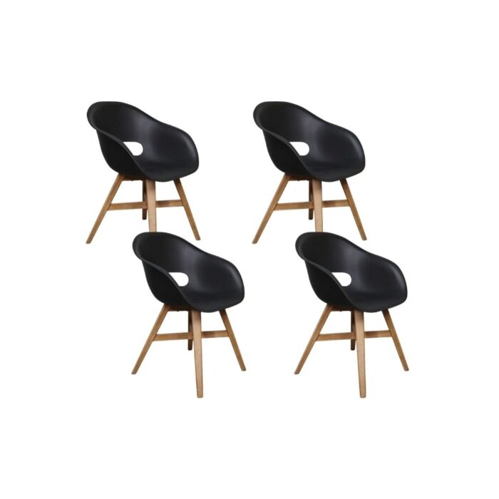 BUITEN living Karlstad dining tuinstoel set van 4 | kunststof + hardhout | zwart