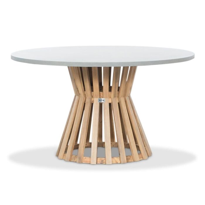 BUITEN living Elzas dining tuintafel 4 personen | polystone + hardhout | betonlook | Ø135cm rond – Light Teak, Betonlook