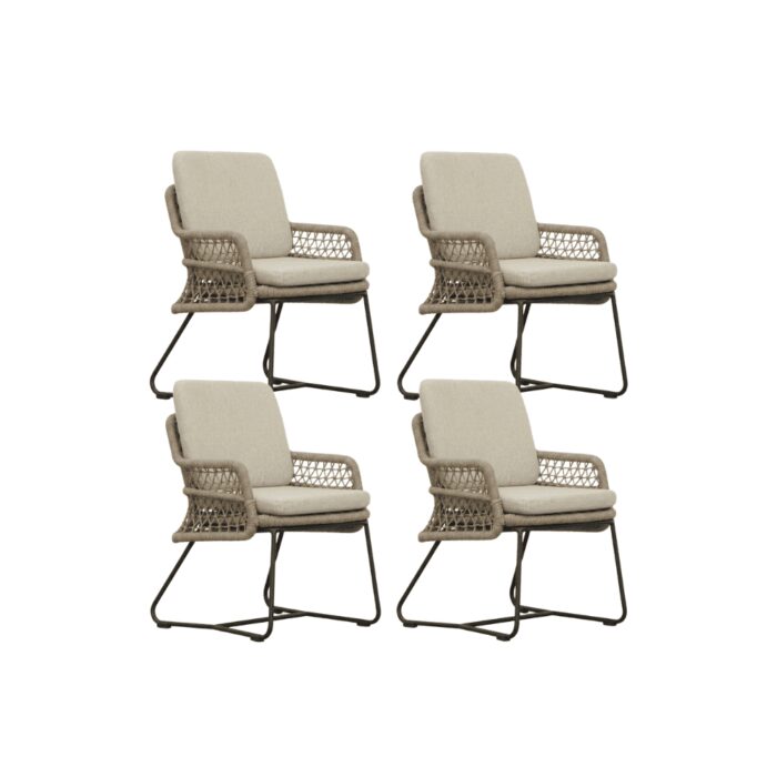 BUITEN living Gianna dining tuinstoel set van 4 | touw + aluminium | Sahara Dust – Zand
