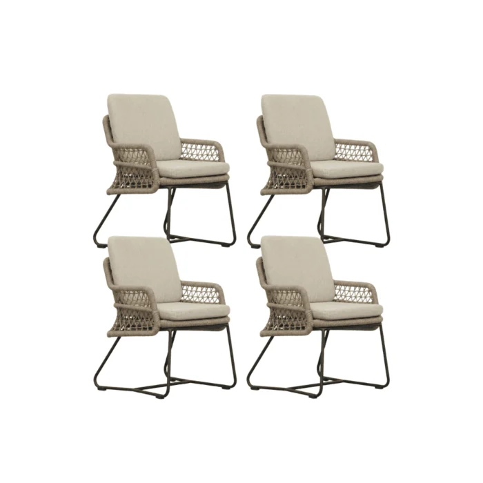 BUITEN living Gianna dining tuinstoel set van 4 | touw + aluminium | Sahara Dust - Zand