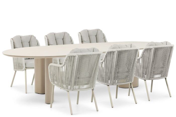 Santika Furniture Nanda/Weave 240 cm dining tuinset 7-delig – Taupe-naturel-bruin