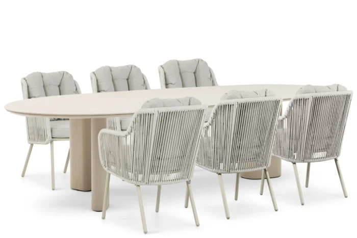 Santika Furniture Nanda/Weave 240 cm dining tuinset 7-delig - Taupe-naturel-bruin