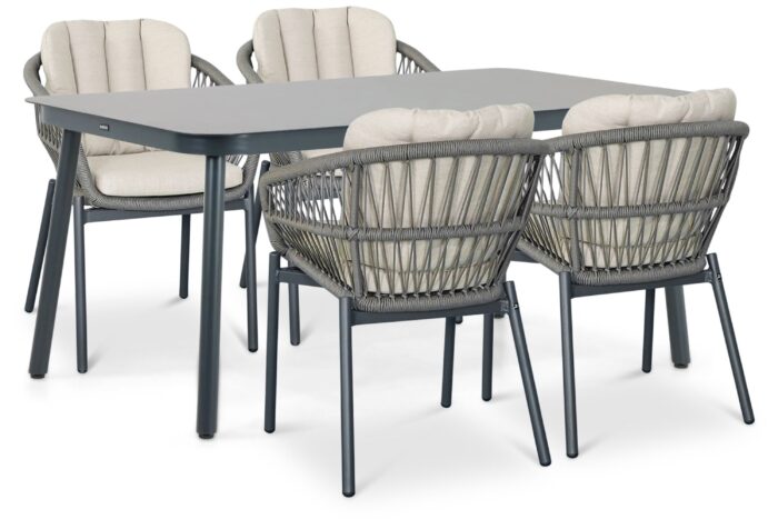 De Laan Projects Laan Malaga/Tavano 160×90 cm dining tuinset 5-delig – Grijs-antraciet