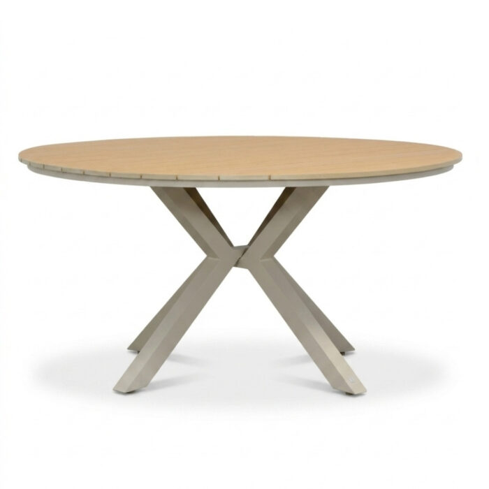 LUX outdoor living Calgary dining tuintafel 5 personen | polywood + aluminium | beige | 144cm rond – Natural wood/beige
