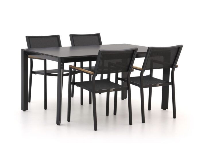 Bellagio tuinmeubelen Bellagio Roma/Sestino 160cm dining tuinset 5-delig stapelbaar Laagste prijsgarantie! – Zwart